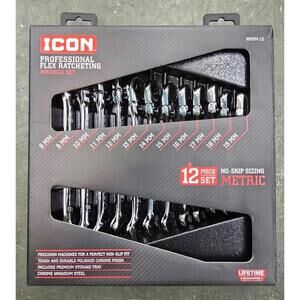 ICON Flex-Head Metric Ratcheting Combination Wrench, 12-Piece, New In Box